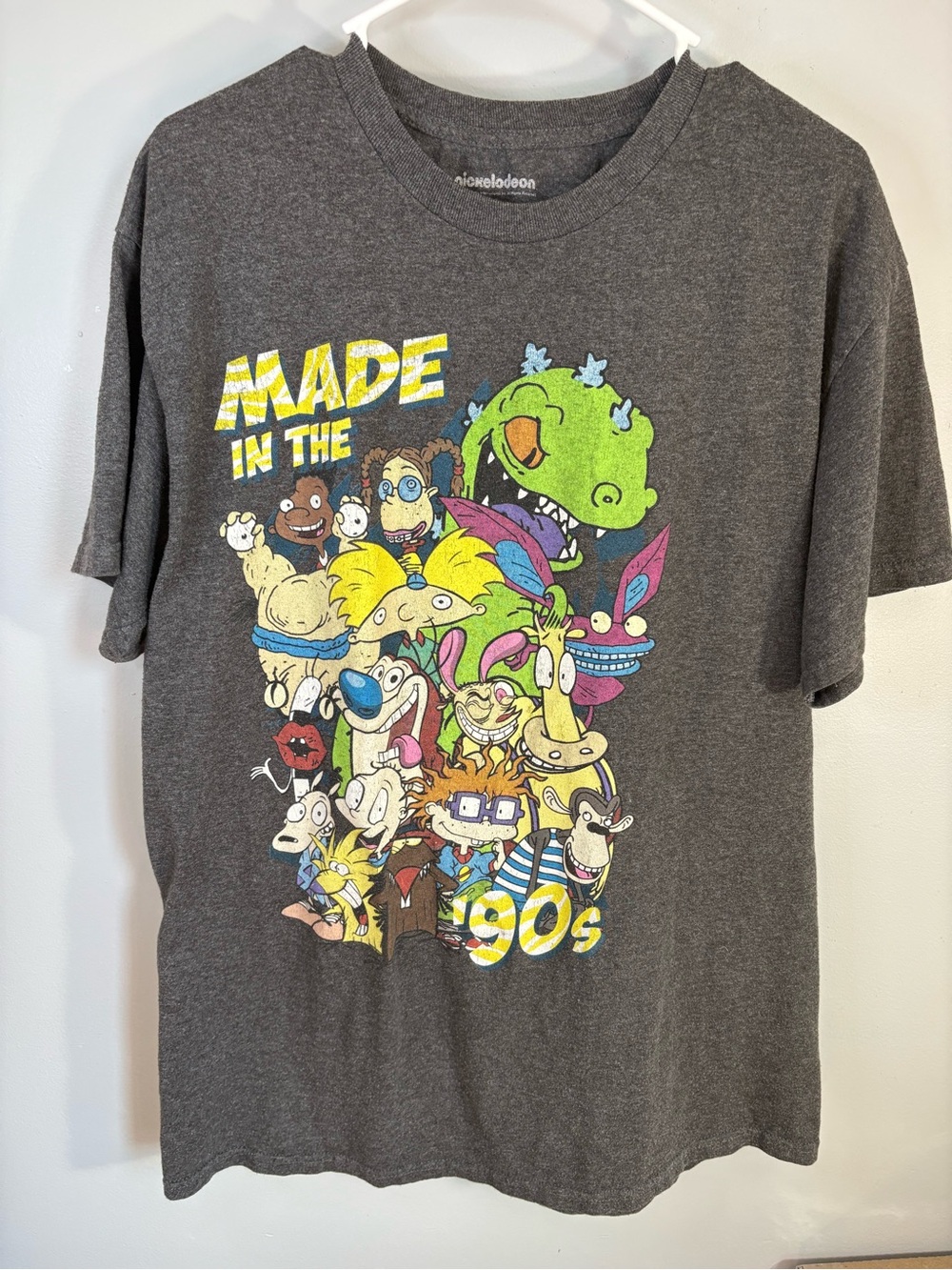 Nickelodeon Charcoal Short Sleeve Tee with Multicolor 90s Cartoon Collage